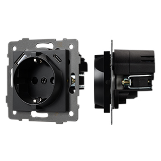 Механизм розетки с USB зарядкой SCT-MUAC-PL-BK-V (250V, 16A) (Arlight, -)