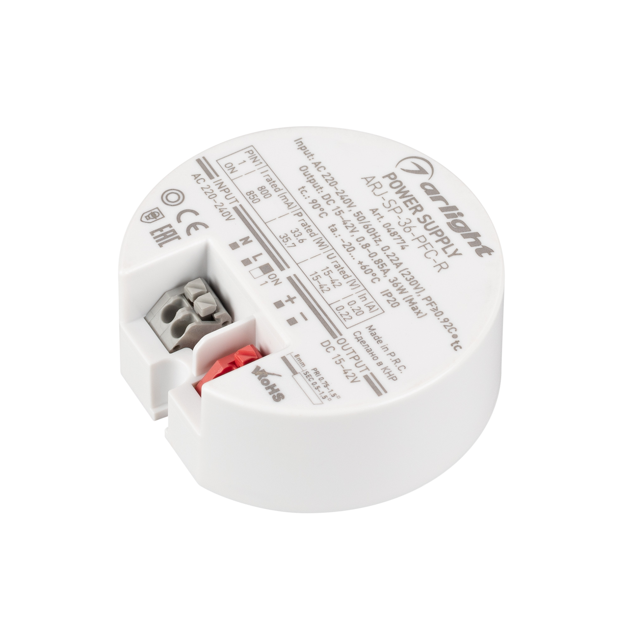 Блок питания ARJ-SP-36-PFC-R (36W, 15-42V, 0.8-0.85A) (Arlight, IP20 Пластик, 5 лет)