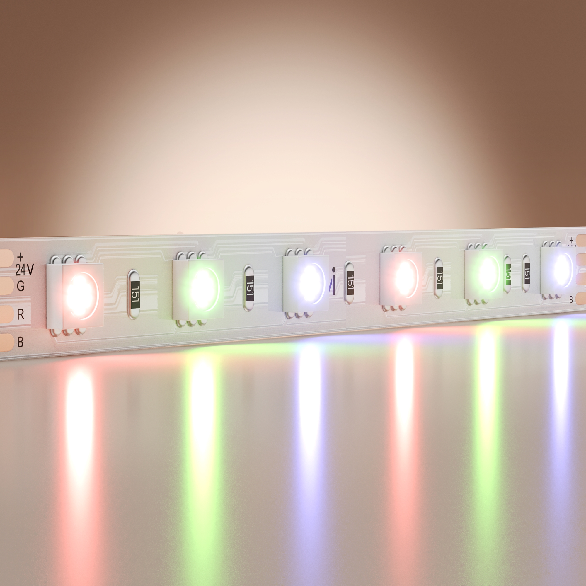 Светодиодная лента Базовая 24В 5050 14,4Вт/м Цветная (RGB) 5м IP 20 201197