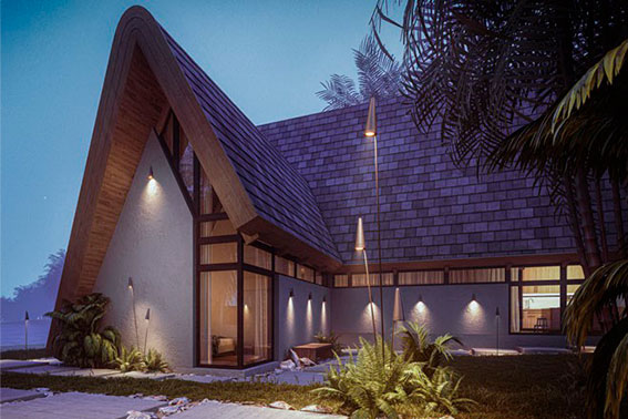 Фасадная подсветка загородного дома сложной архитектуры