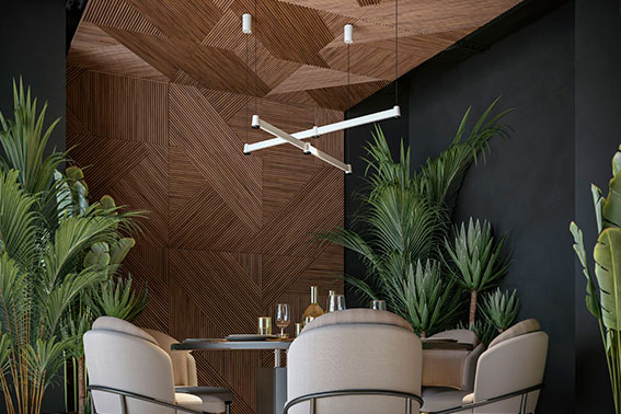 Линейные светильники в ресторане с классическим интерьером