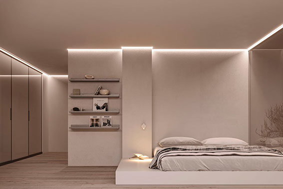 Лаконичный интерьер с парящим потолком