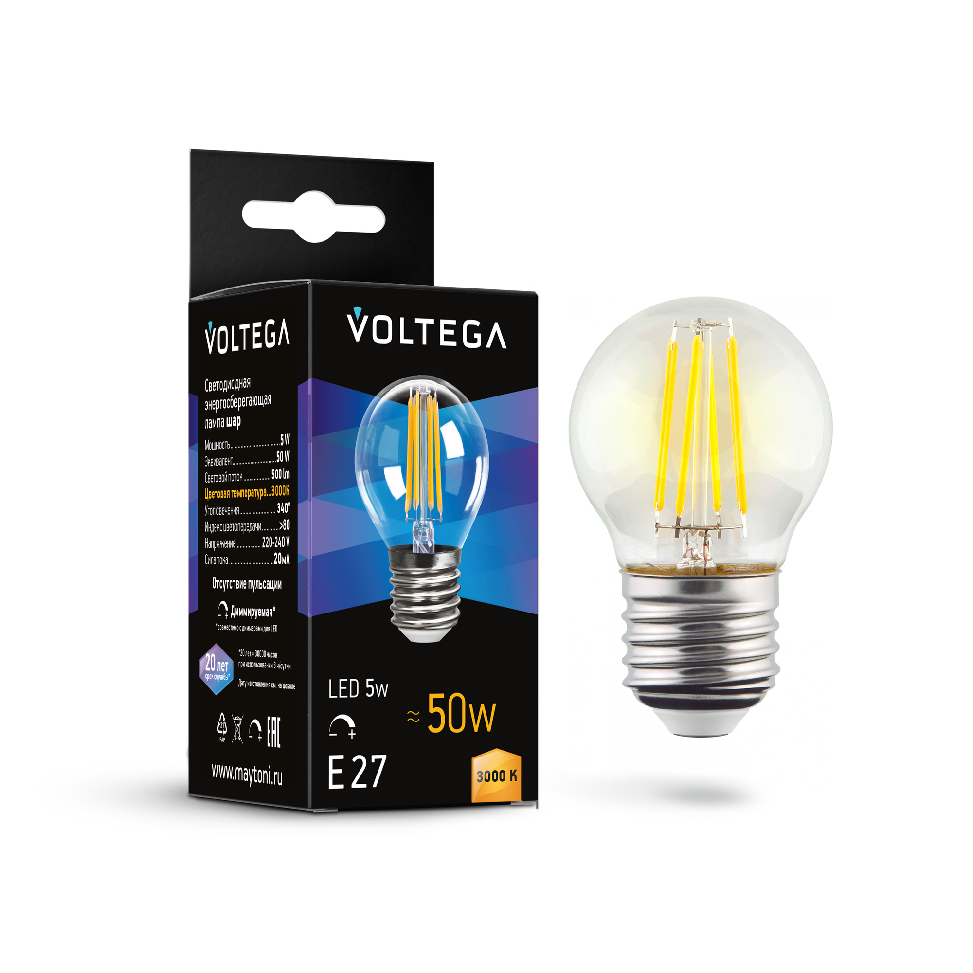 Светодиодная лампа Crystal Globe 5W 3000K E27 DIM 340°