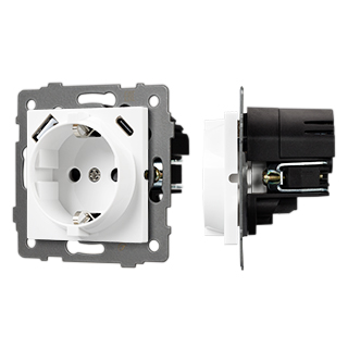 Механизм розетки с быстрой USB зарядкой SCT-MUAC-PL-WH-V (250V, 16A) (Arlight, -)