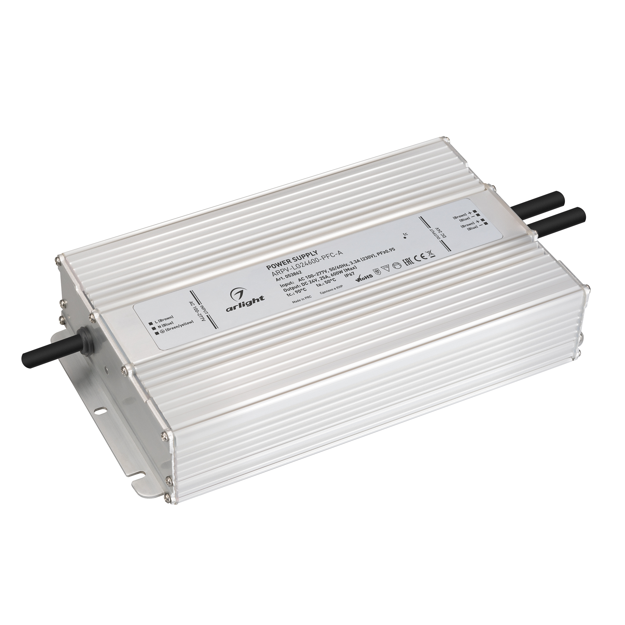 Блок питания ARPV-LG24600-PFC-A (24V, 25A, 600W) (Arlight, IP67 Металл, 5 лет)