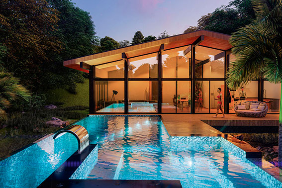 Освещение открытого бассейна загородного дома