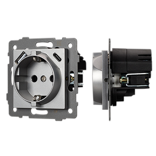 Механизм розетки с USB зарядкой SCT-MUAC-PL-GR-V (250V, 16A) (Arlight, -)