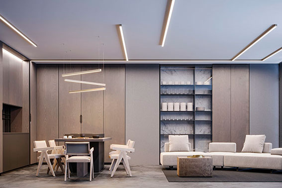 Линии света в студии в стиле минимализм