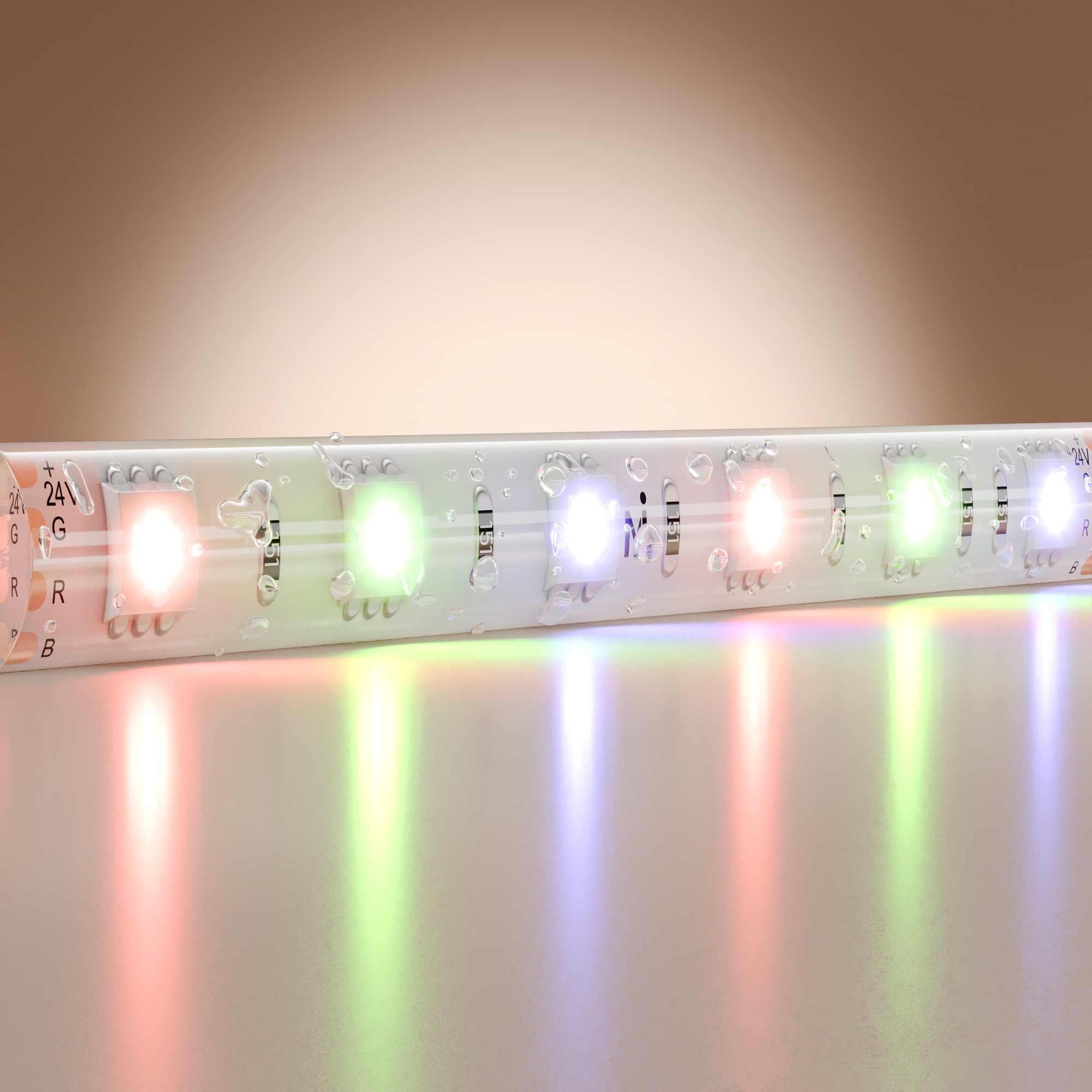 Светодиодная лента Базовая 24В 5050 14,4Вт/м Цветная (RGB) 5м IP 65 201198