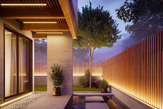 Световые линии в оформлении придомовой территории