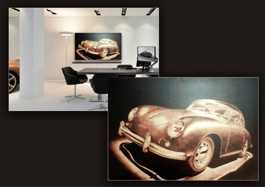 Пирография в интерьере автосалона