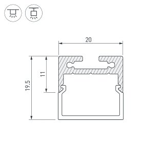 Профиль с экраном SL-LINE-2011M-2500 ANOD+OPAL SQUARE (Arlight, Алюминий)