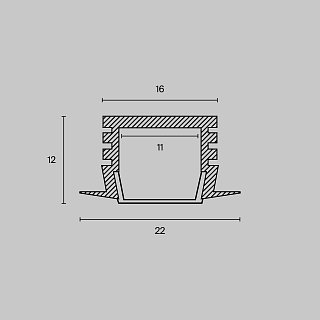 Алюминиевый профиль встраиваемый с накладным фланцем 22×12 (Серебро, 2 м), ALM006S-2M
