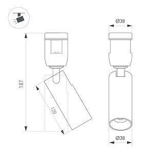 Светильник ART-APRIORI-SPOT-TURN-R38-8W Warm3000 (BK, 36 deg, 48V) (Arlight, IP20 Металл, 3 года)
