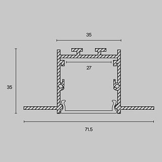 Алюминиевый профиль встраиваемый скрытого монтажа 71×35 (Серебро, 2 м), ALM-7135-S-2M