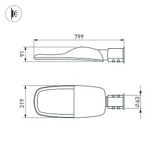 Светильник OXOR-TURI-799х319-200W Warm3000 (GR, 144x75 deg, 230V) IP66 (Arlight, -)