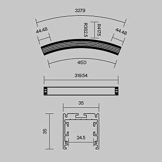 Радиусный профиль 35x35 Ø800мм 1/8 круга черный