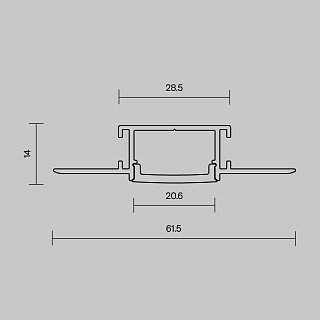Алюминиевый профиль встраиваемый с боковым изгибом ALM-6214SB-S-2M