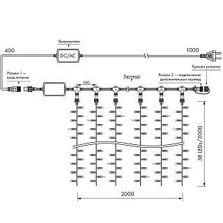 Светодиодная гирлянда ARD-CURTAIN-PRO-2000x3000-BLACK-760LED-FLASH WARM/WHITE (230V, 70W) (Ardecoled, IP65)