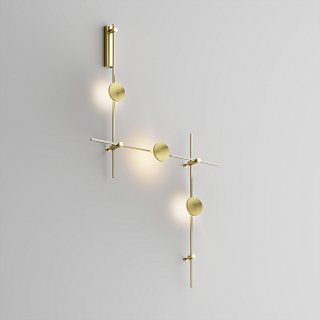 Готовая конструкция настенная прямая 1м х 1м х 1м со светильниками Plato 3 шт. и блоком питания, латунь