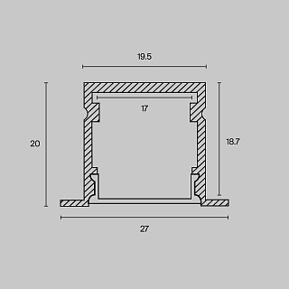 Алюминиевый профиль встраиваемый с накладным  фланцем 27×20 (Серебро, 2 м), ALM-2720-S-2M