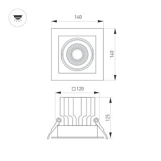 Светильник MS-VORTEX-BUILT-S140x140-30W Day4000 (WH-WH, 17 deg, 230V) (Arlight, IP20 Металл, 5 лет)