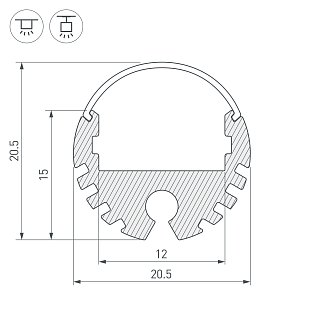 Профиль ARH-ROUND-D20-2000 ANOD (Arlight, Алюминий)