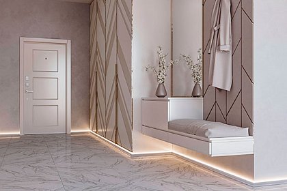 Контурная подсветка пола в светлой прихожей