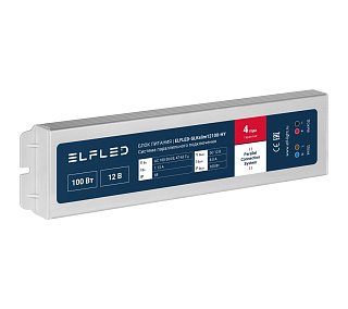 Блок питания герметичный плоский для параллельного подключения ELFLED, 12В, 100Вт, металл, IP68
