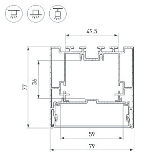 Профиль с экраном S2-LINE-7977-2500 ANOD+OPAL (Arlight, Алюминий)