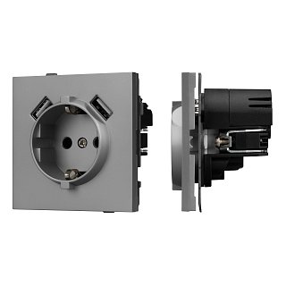 Механизм розетки с USB зарядкой SCT-TENDO-MUAA-PL-GR (230V, 16A) (Arlight, -)