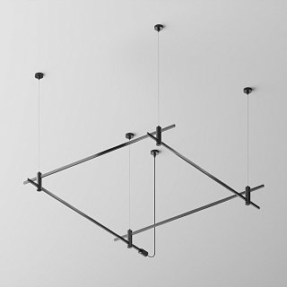 Готовая конструкция квадратная двухуровневая на тросовых подвесах Hang без светильников и блока питания, черный