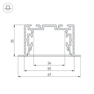 Профиль с экраном S2-LINIA69-F-2500 ANOD+OPAL (Arlight, Алюминий)