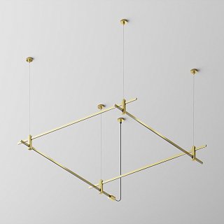 Готовая конструкция квадратная двухуровневая на тросовых подвесах Hang без светильников и блока питания, латунь