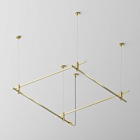 Готовая конструкция квадратная двухуровневая на тросовых подвесах Hang без светильников и блока питания, латунь