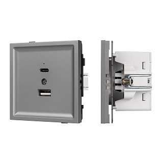 Механизм USB розетки SCT-TENDO-MUAC-PL-GR (5V, 3A, QC3) (Arlight, -)