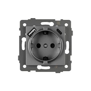 Механизм розетки с USB зарядкой SCT-MUAC-PL-GR-V (250V, 16A) (Arlight, -)