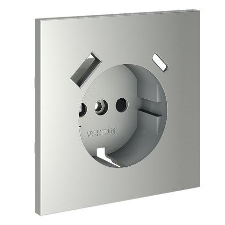 Накладка для розетки с заземлением и защитными шторками, с USB A+C, S70 (сталь)