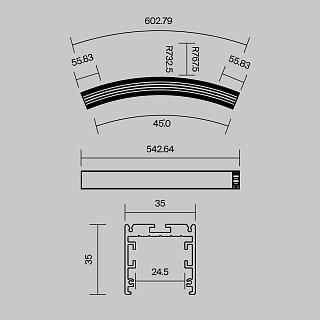 Радиусный профиль 35x35 Ø1500мм 1/8 круга черный