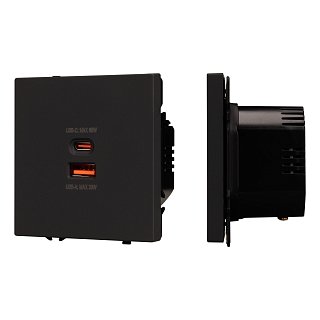 Механизм розетки с быстрой USB зарядкой SCT-NOBE-MUAC-SFPL-FC-BK (65W, QC3) (Arlight, -)
