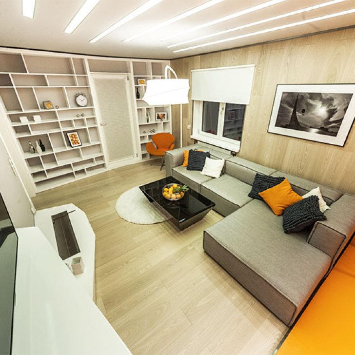 Освещение зоны отдыха светильниками из алюминиевого профиля и светодиодной ленты Arlight встроенными в потолок