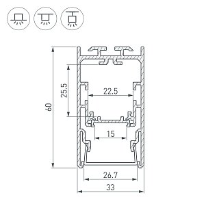 Профиль с экраном S2-LINE-3360-2500 ANOD+OPAL (Arlight, Алюминий)
