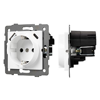 Механизм розетки с быстрой USB зарядкой SCT-MUAC-PL-WH-V (250V, 16A) (Arlight, -)