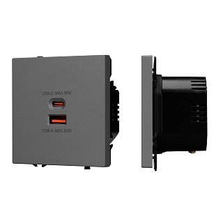 Механизм розетки с быстрой USB зарядкой SCT-NOBE-MUAC-SFPL-FC-GR (65W, QC3) (Arlight, -)
