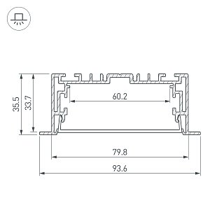 Профиль с экраном S2-LINIA94-F-2500 ANOD+OPAL (Arlight, Алюминий)