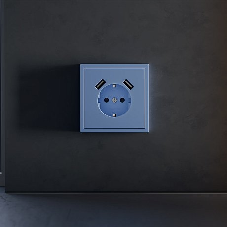 Накладка для розетки с заземлением и защитными шторками, с USB A+A, S70 (деним)