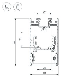 Профиль с экраном S2-LINE-4067-2500 ANOD+OPAL (Arlight, Алюминий)