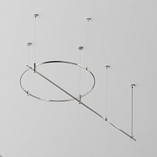 Готовая конструкция круглая + прямая двухуровневая на тросовых подвесах Hang без светильников и блока питания, платина