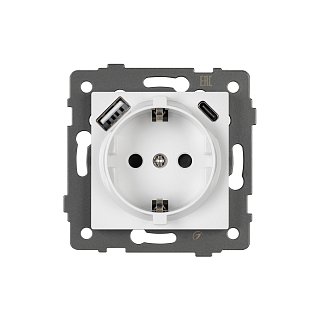 Механизм розетки с быстрой USB зарядкой SCT-MUAC-PL-WH-V (250V, 16A) (Arlight, -)