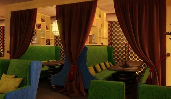 Подсветка полок в зале ресторана светодиодной лентой Arlight